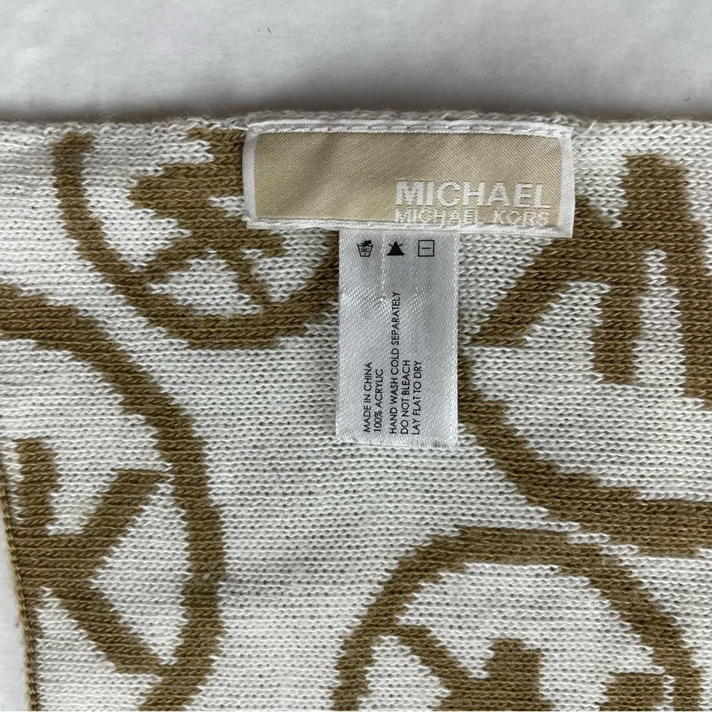 Michael Kors Monogram Reversible Knit Logo‎ Scarf Brown White 10 x 60